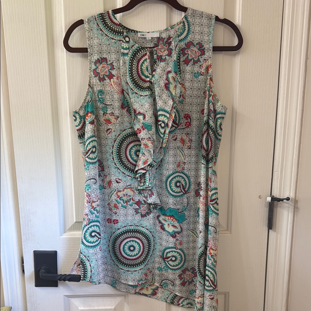 Soft Surroundings Teal and Coral Patterned Blouse